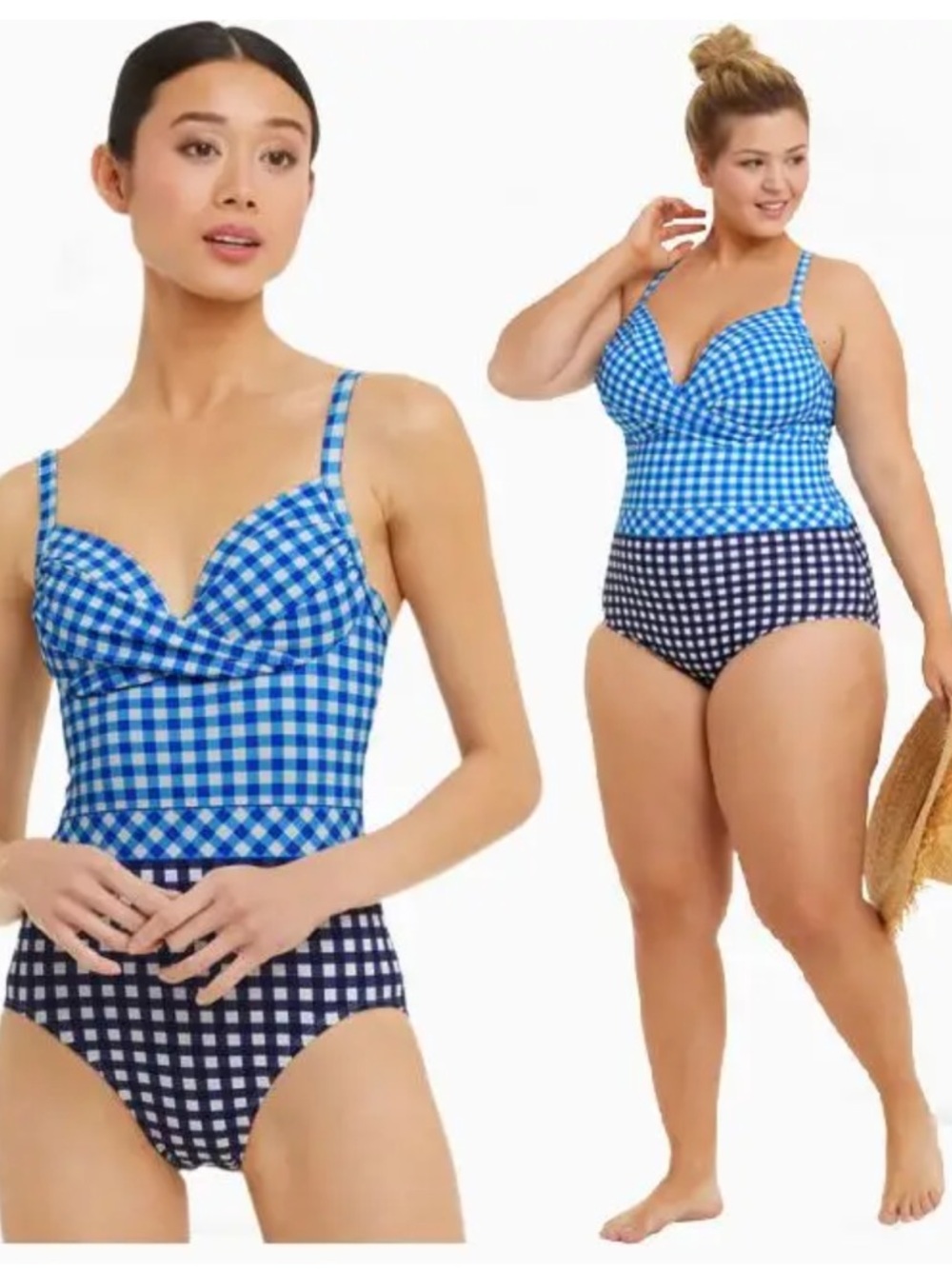 Draper James x Lands' End Blue Gingham One Piece Swimsuit & Skirt Set Size 16/18